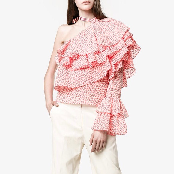 Rosie Assoulin Cork Screw One Shoulder Ruffle Top NWT - Picture 5 of 10